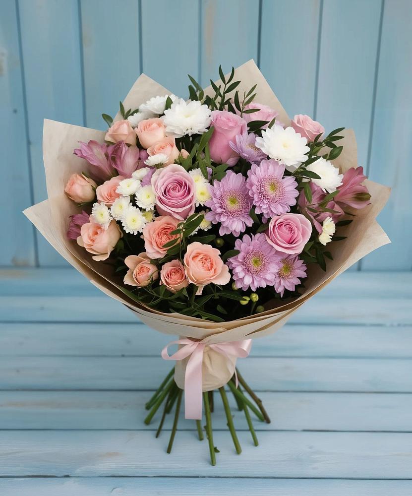 Букет цветов из: Хризантемы, Розы и Альстромерии в Балаково